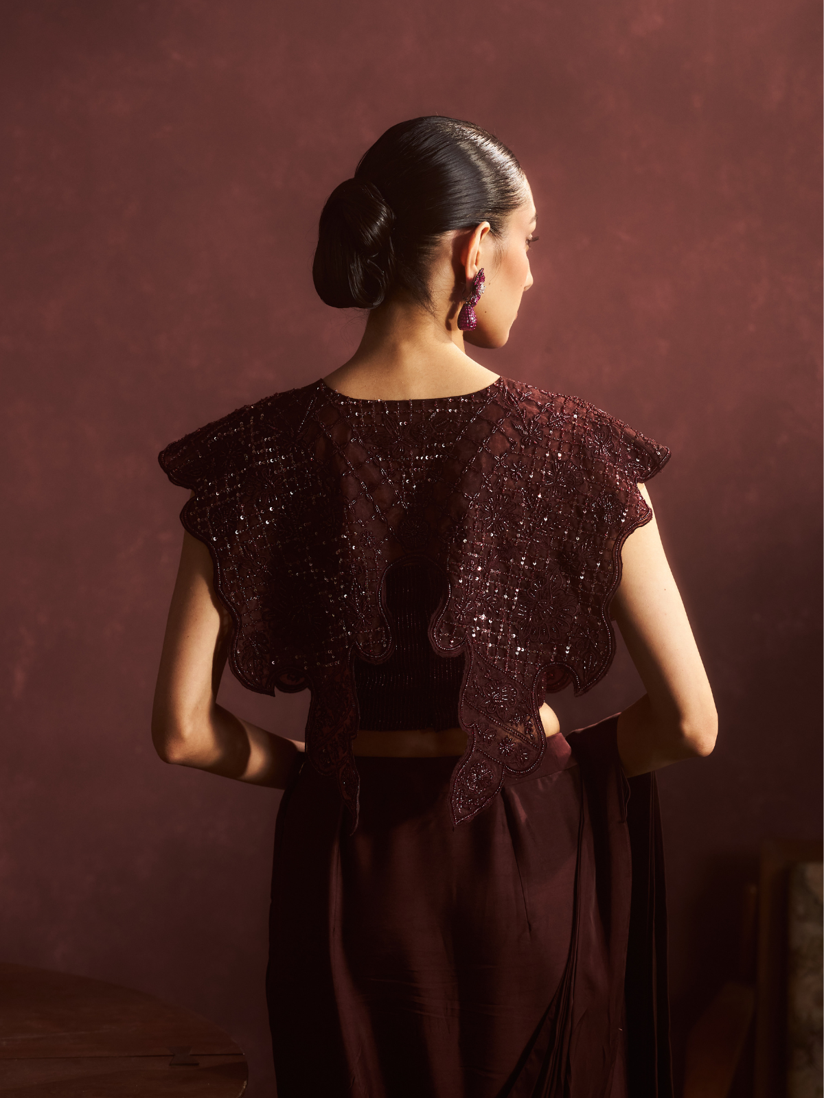Burgundy Sequin Cape Set