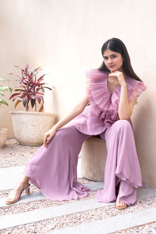 Chic-Lilac Pleated Set