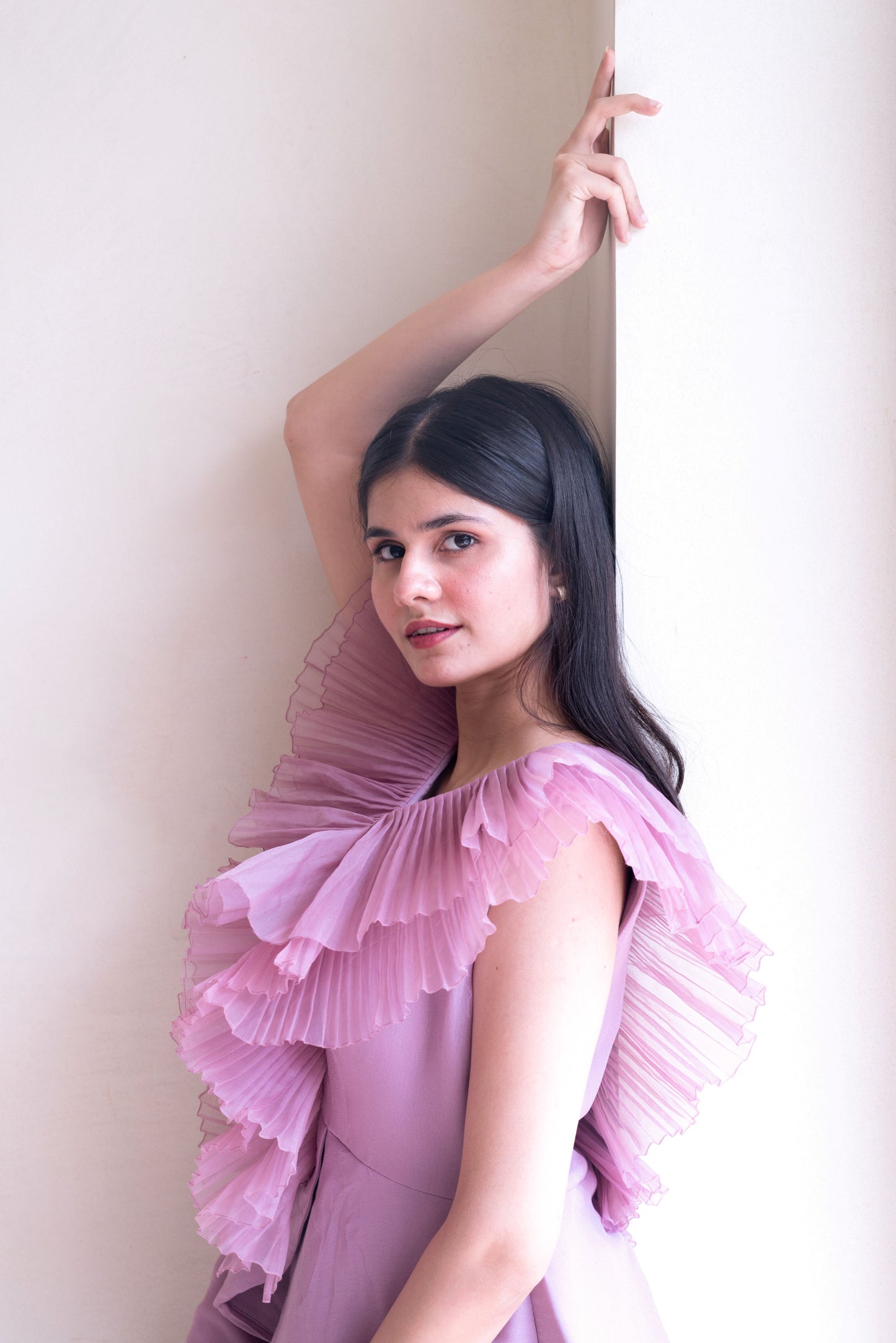 Chic-Lilac Pleated Set