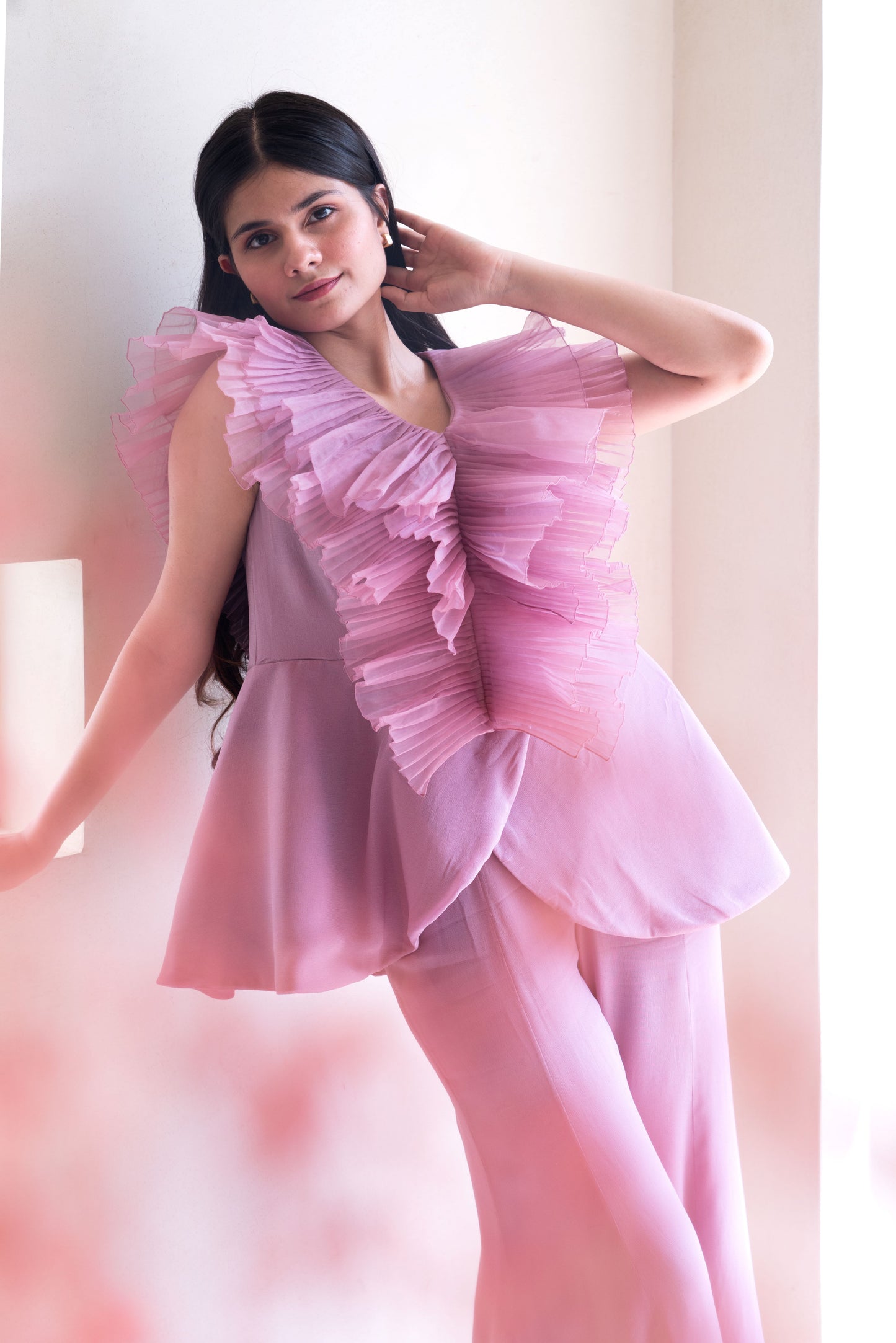 Chic-Lilac Pleated Set