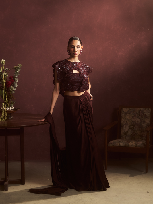 Burgundy Sequin Cape Set