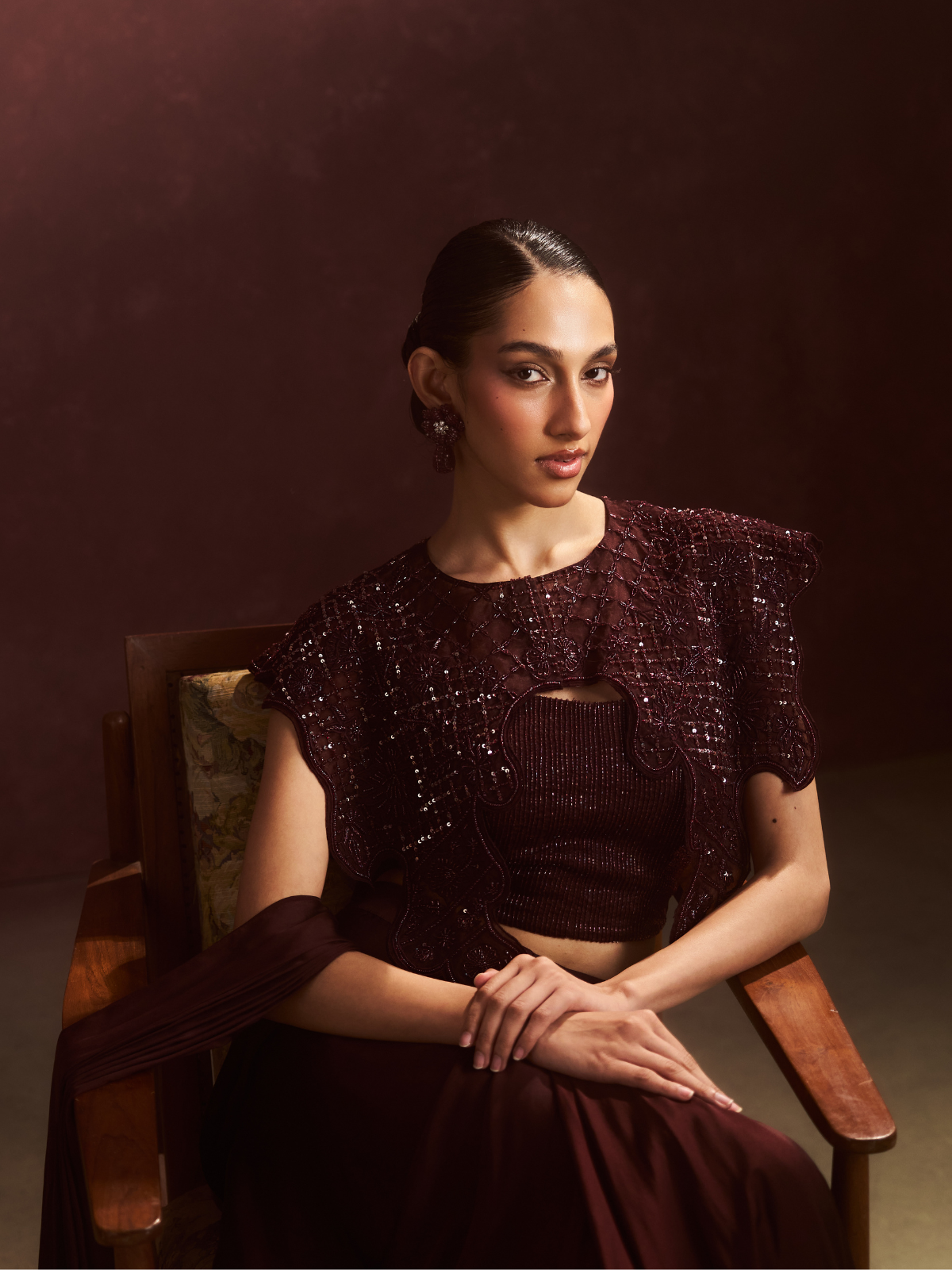 Burgundy Sequin Cape Set