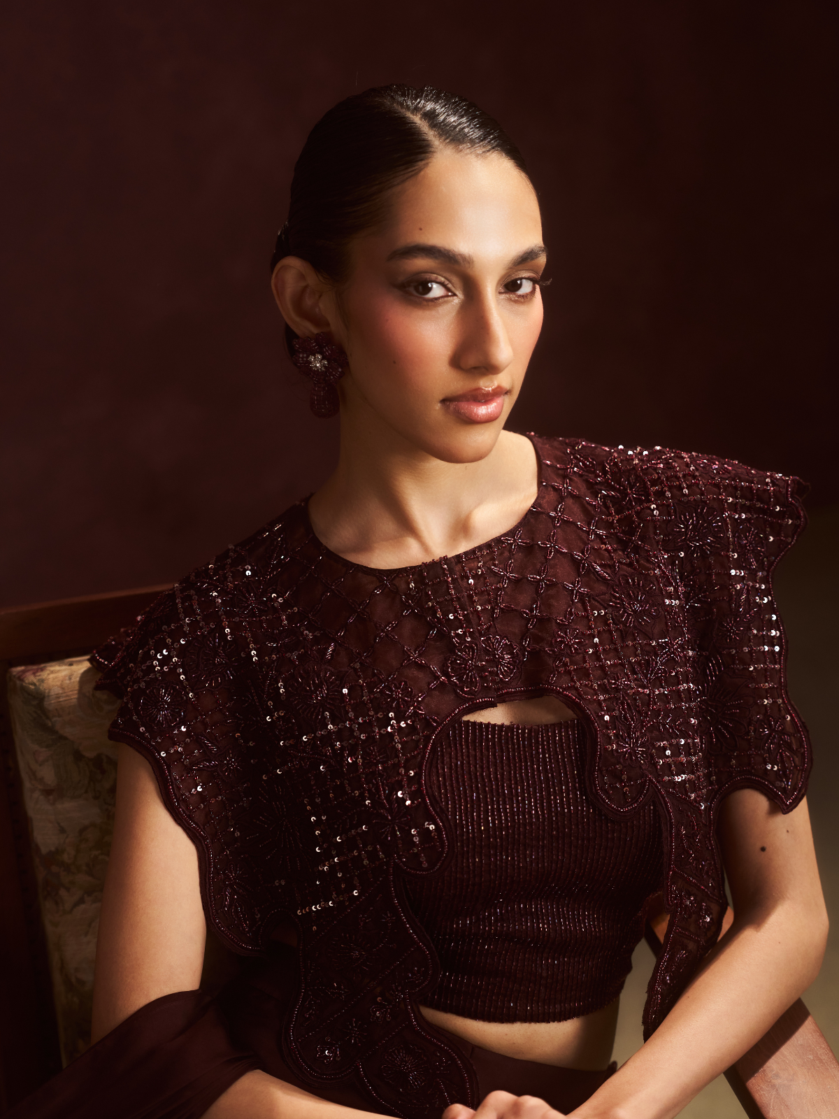 Burgundy Sequin Cape Set