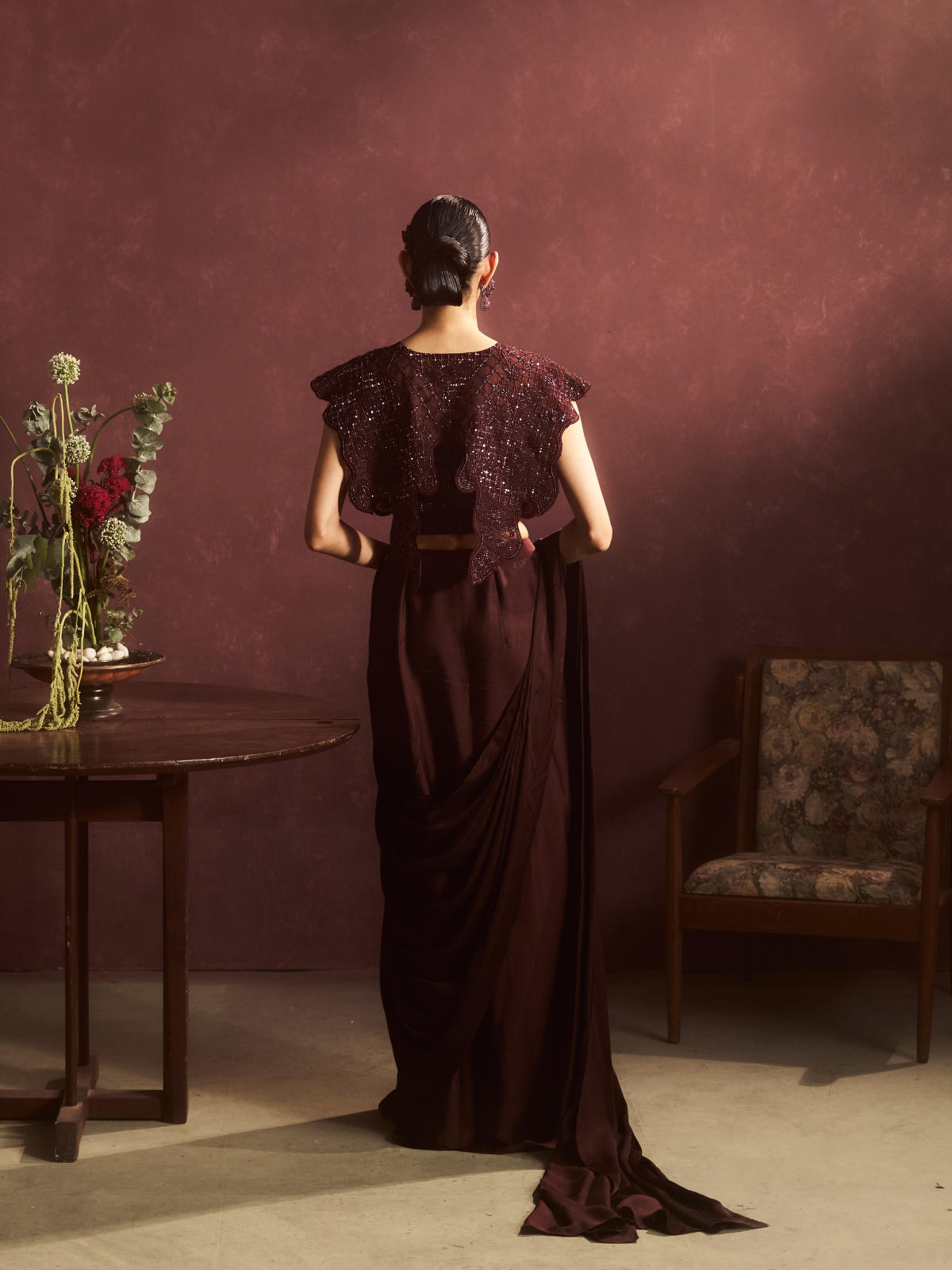 Burgundy Sequin Cape Set