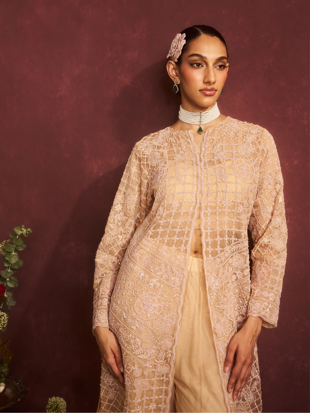 Lattice Embroidered Jacket Set
