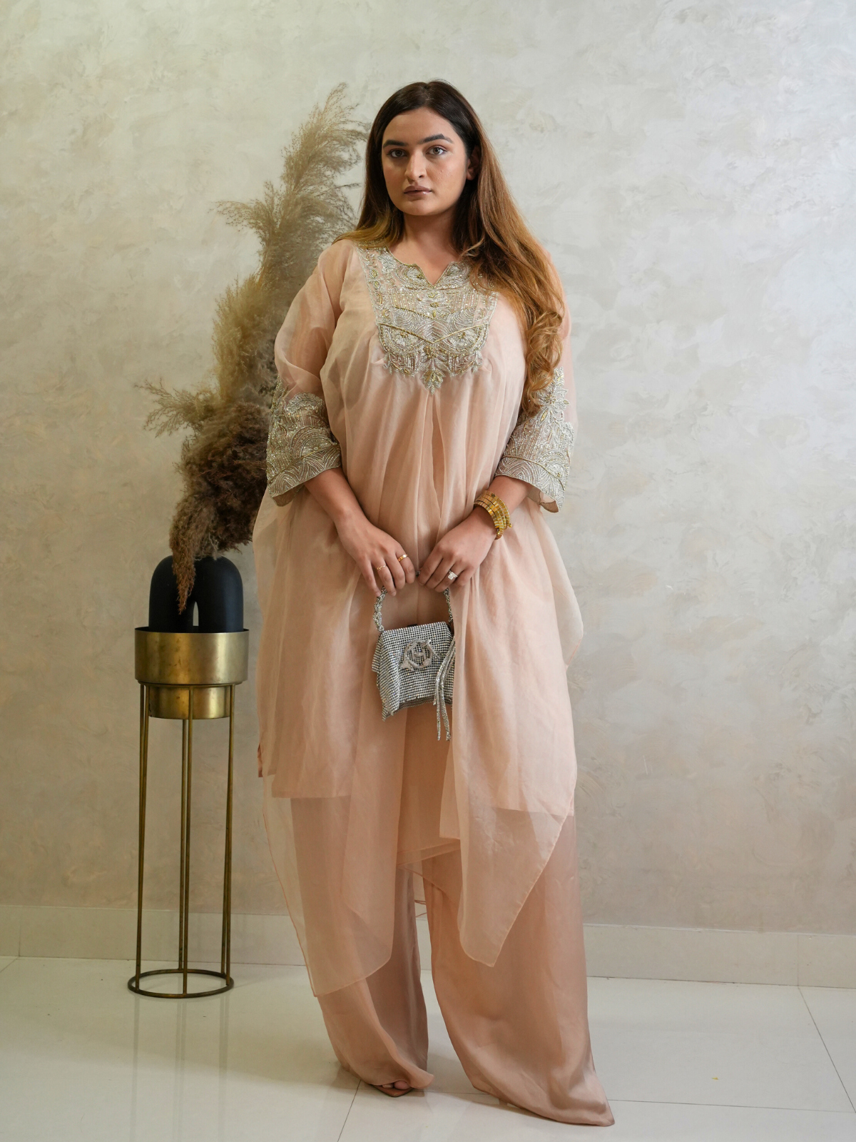 Sonali Malhotra in Nude Pink Kaftan Set