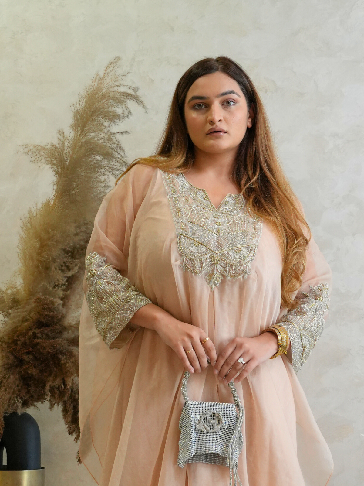 Sonali Malhotra in Nude Pink Kaftan Set