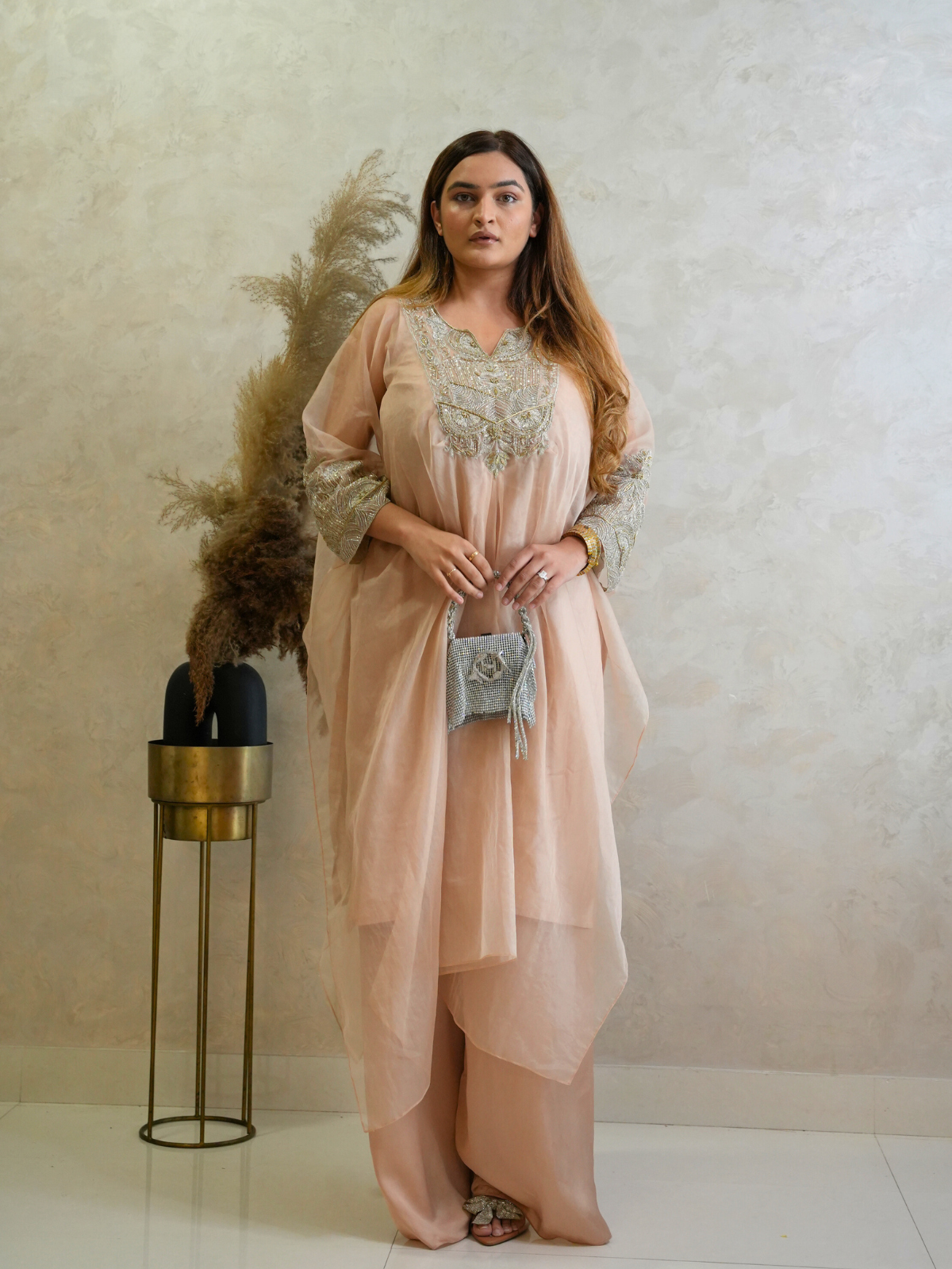 Sonali Malhotra in Nude Pink Kaftan Set