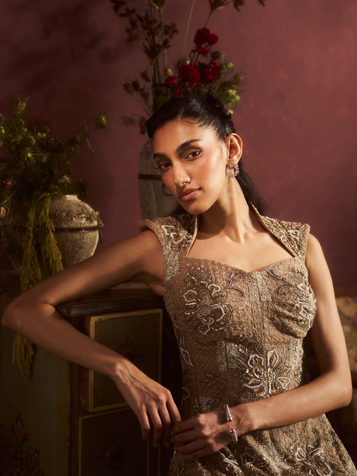 Mocha Bloom Corset Set