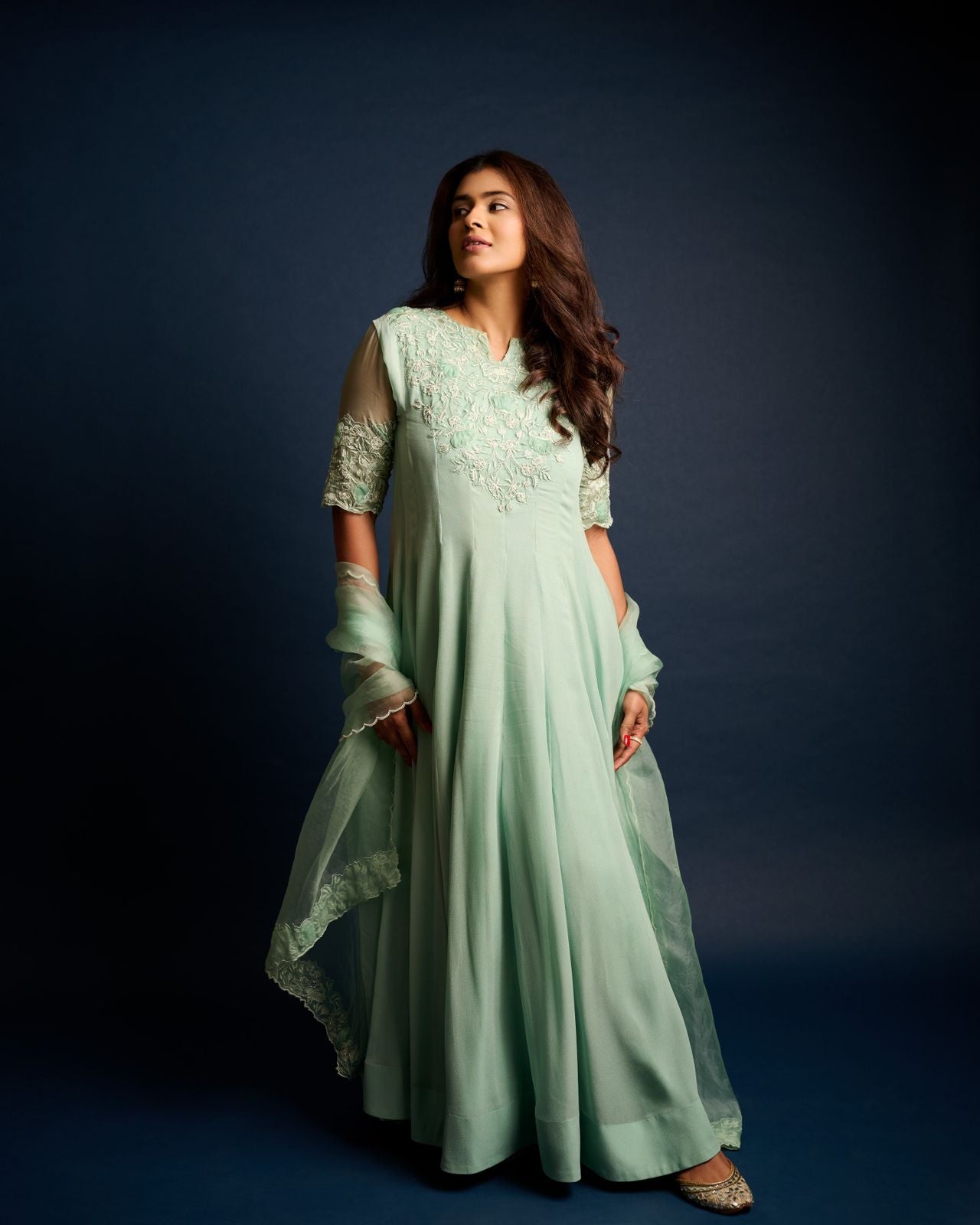 Heba P Sage Green Anarkali Set