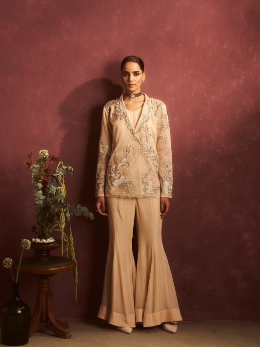 Champagne Embroidered Wrap Jacket Set