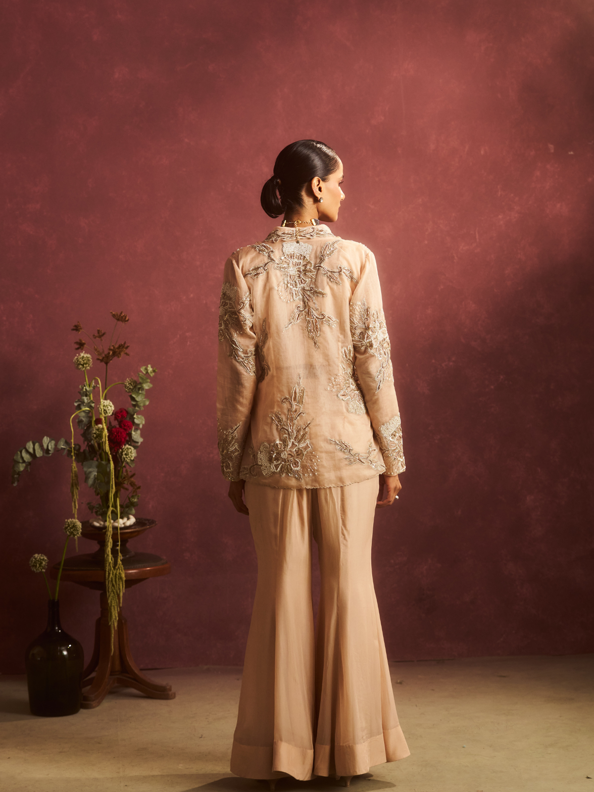 Champagne Embroidered Wrap Jacket Set