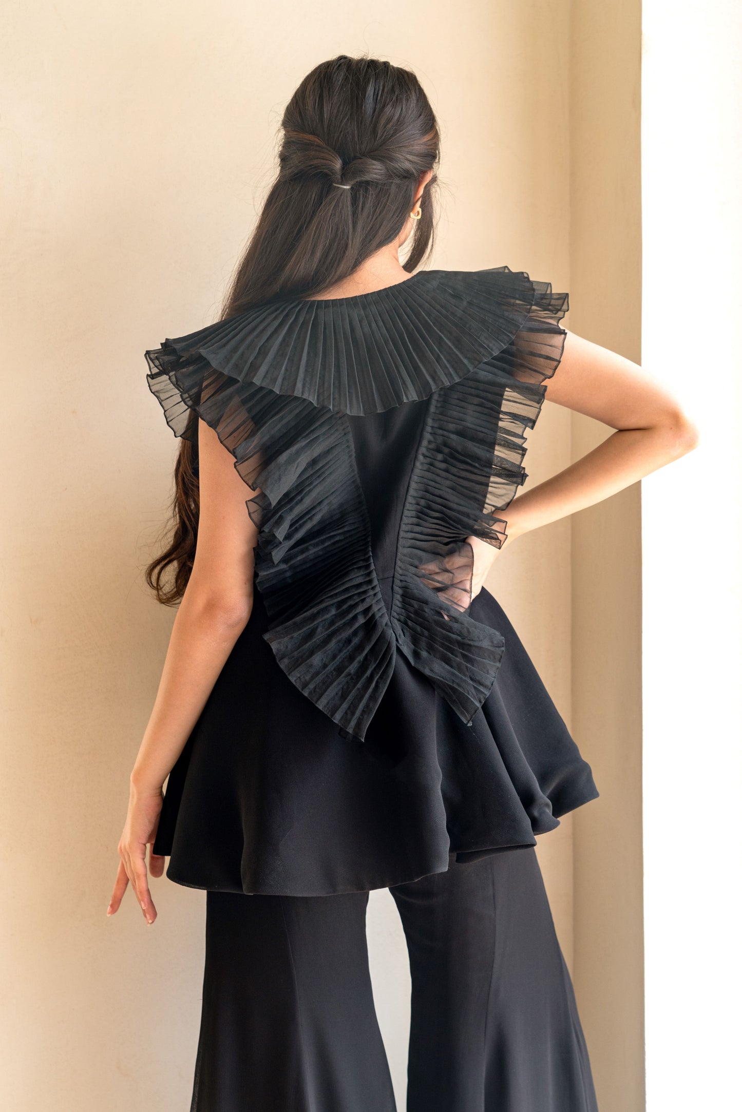 Chic-Black Pleated Set