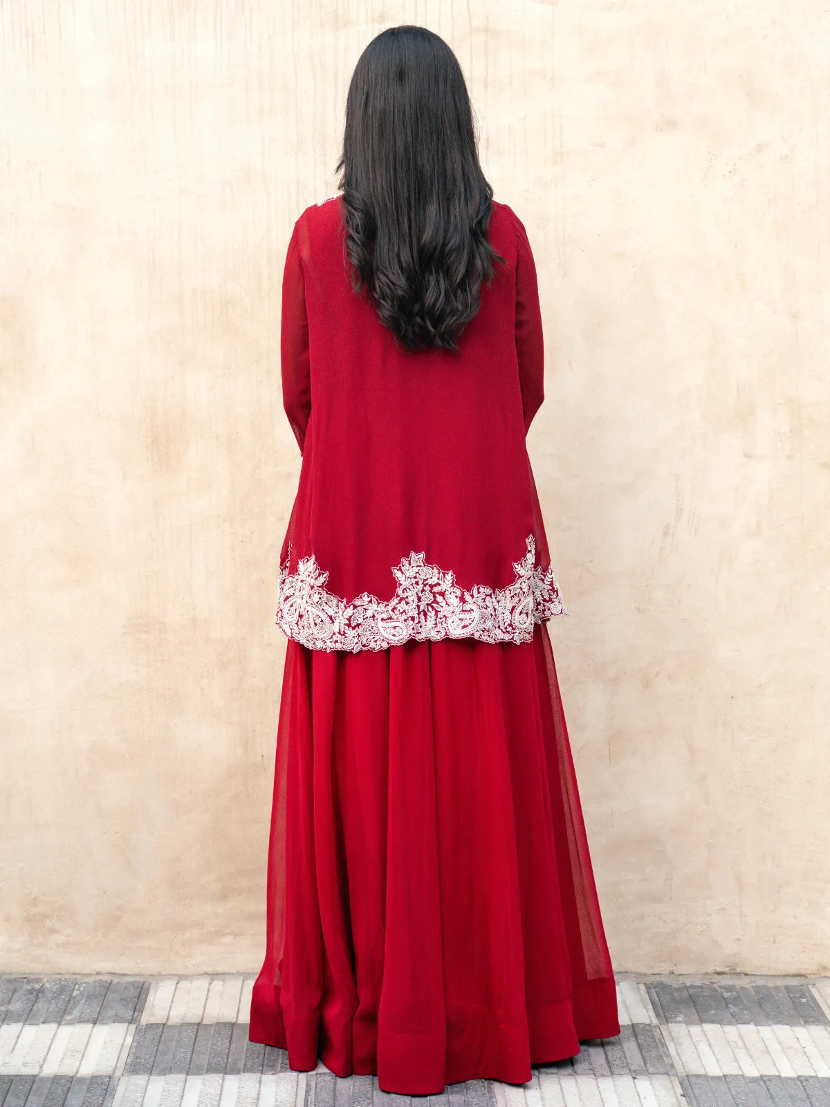 Cherry Layered Flared Gown Set