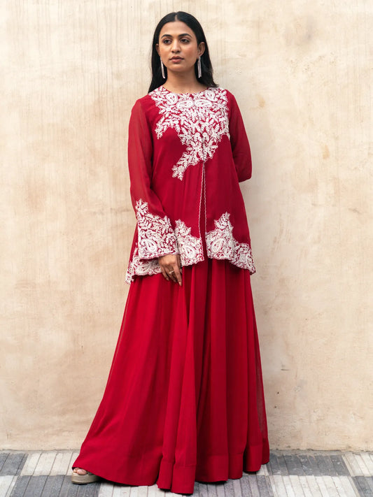 Cherry Layered Flared Gown Set