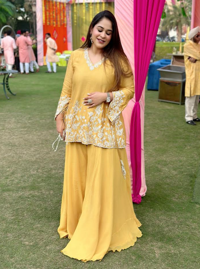 Mustard Short Anarkali Set