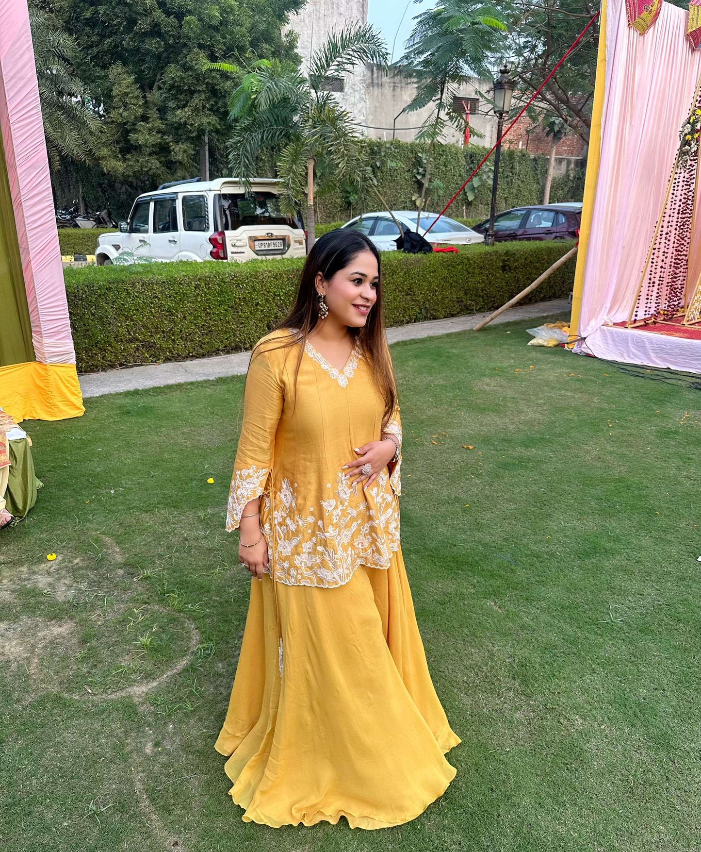 Mustard Short Anarkali Set