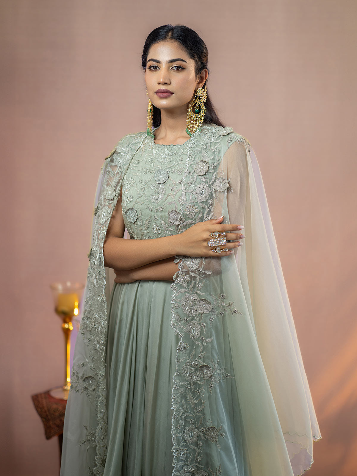 Meher- Gown with embellished cape