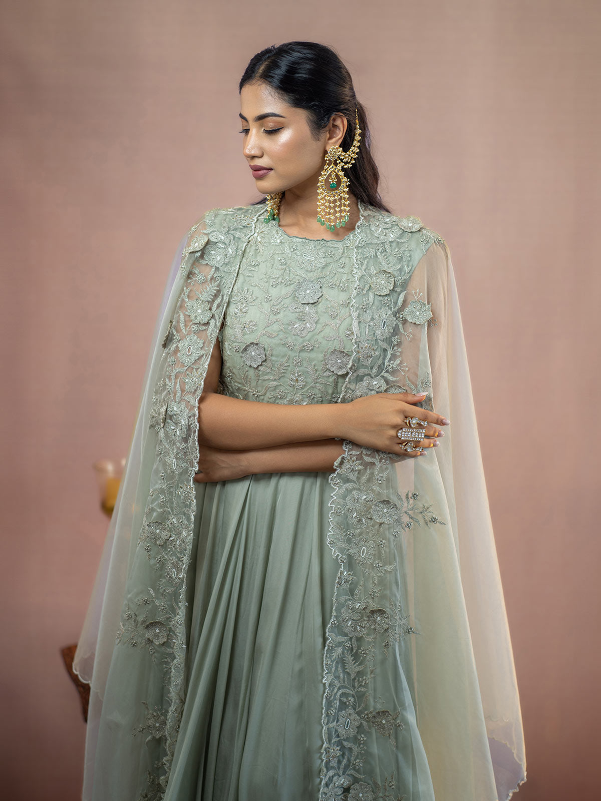 Meher- Gown with embellished cape