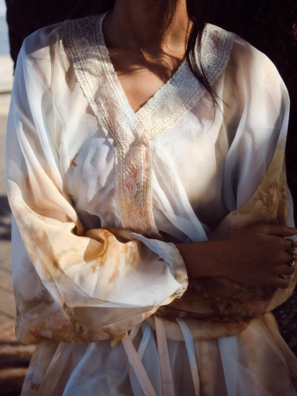 Sheer Overlay Dress With Smocked Inner