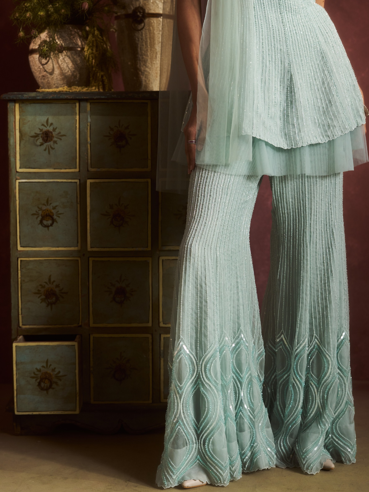 Aqua Pleated Peplum Set