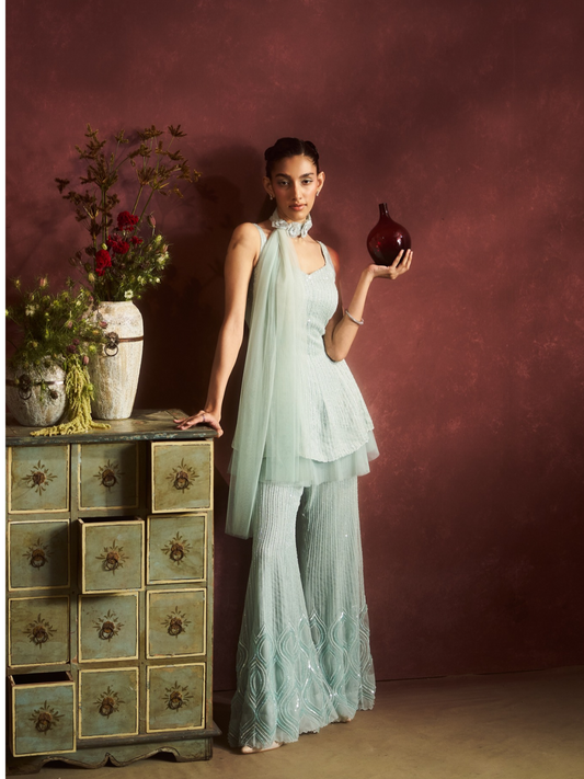 Aqua Pleated Peplum Set