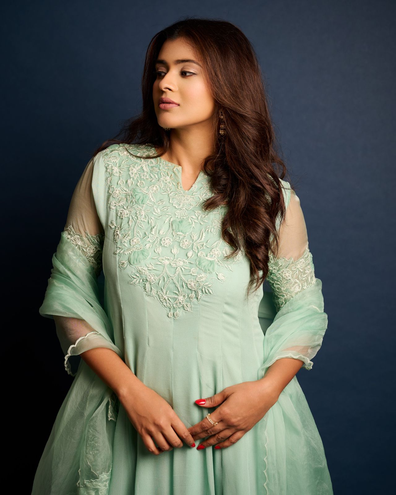 Heba P Sage Green Anarkali Set