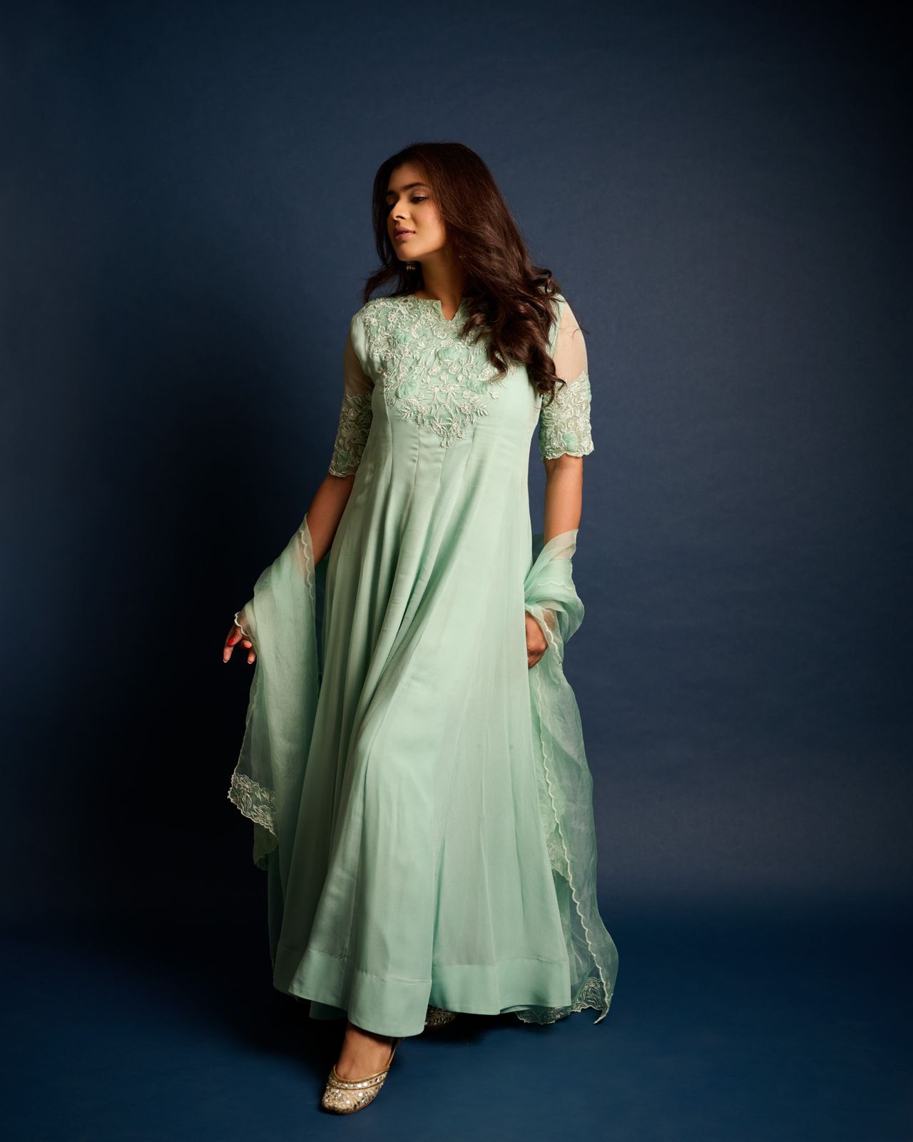 Heba P Sage Green Anarkali Set